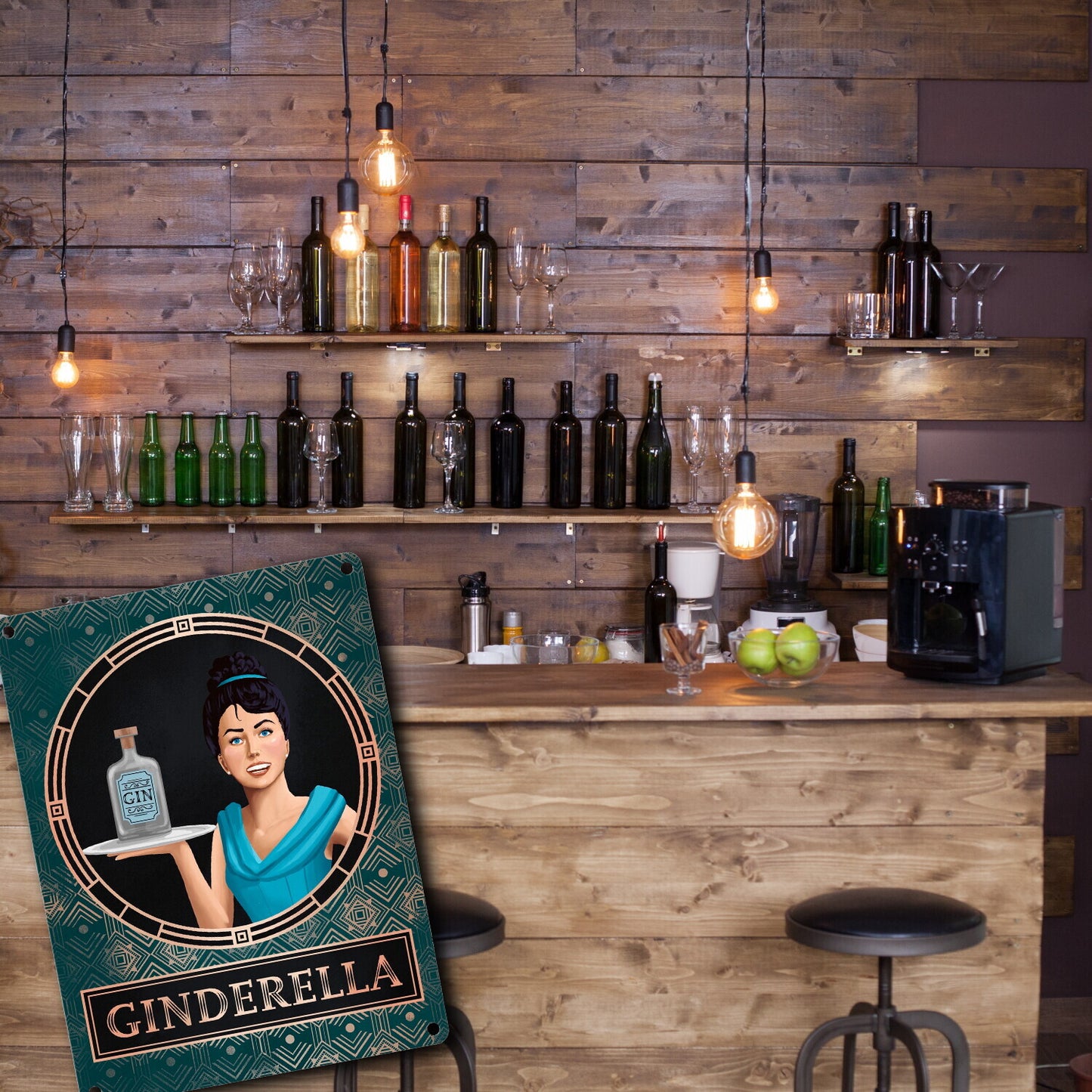 Ginderella Gin Metallschild in 15x20 cm für Gin-Liebhaber