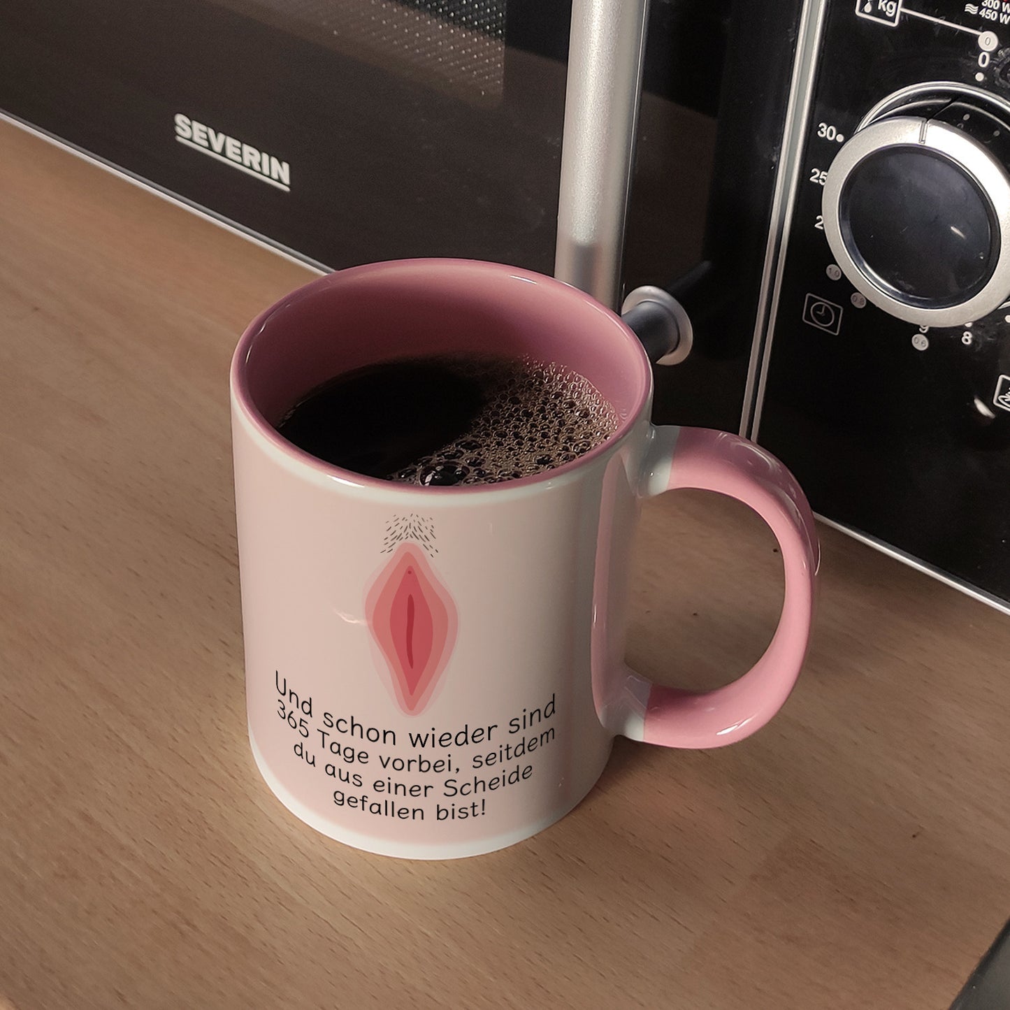 Wieder sind 365 Tage vorbei… Geburtstag Kaffeebecher Rosa mit Scheide Motiv