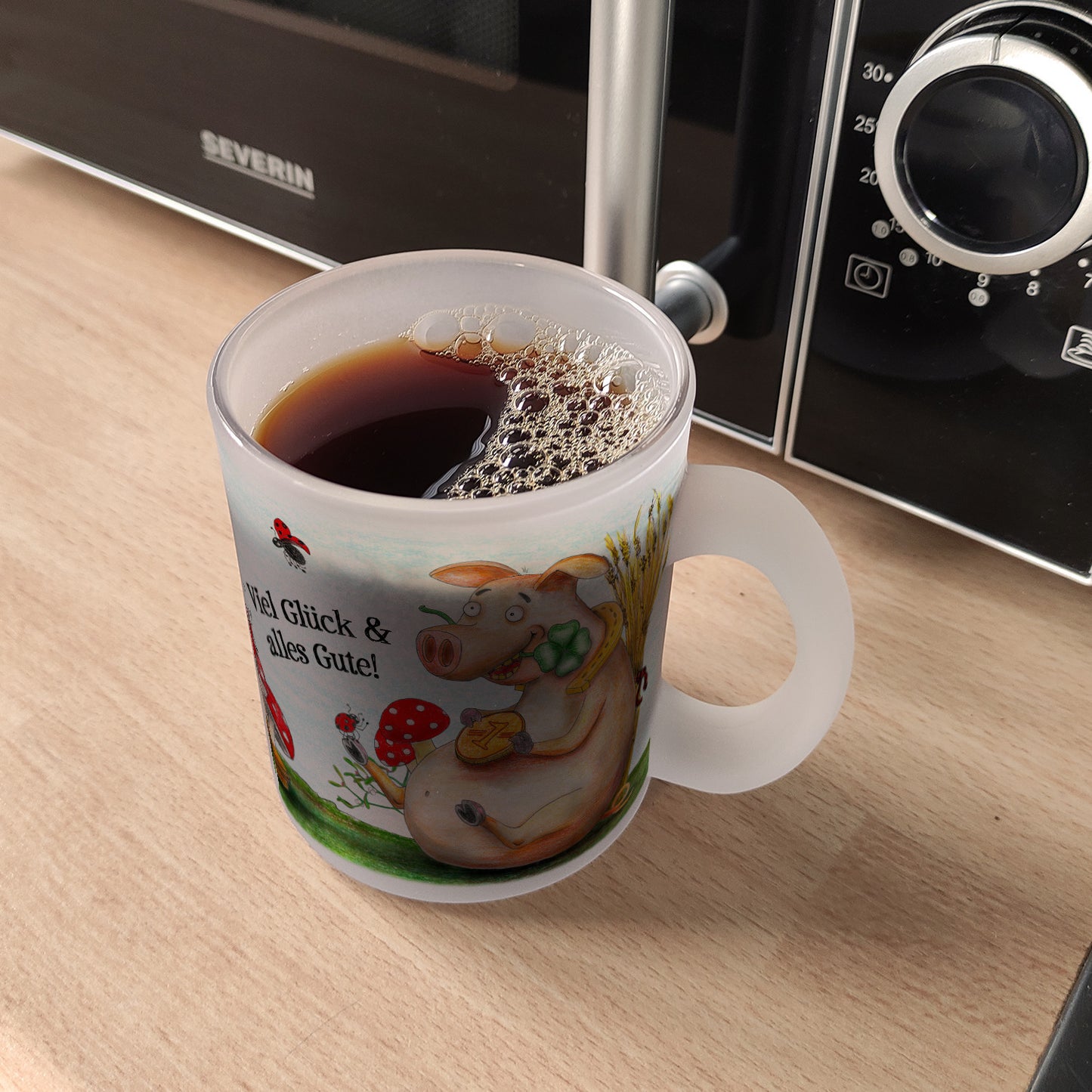 Viel Glück und alles Gute! Glas Tasse mit Glücksschwein Motiv