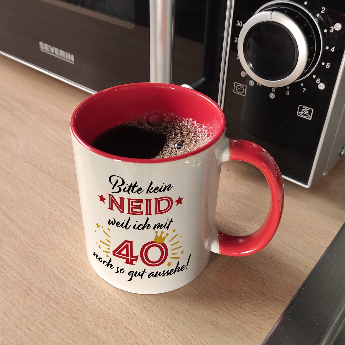 40. Geburtstag Kaffeebecher Rot mit lustigem Spruch: Neid