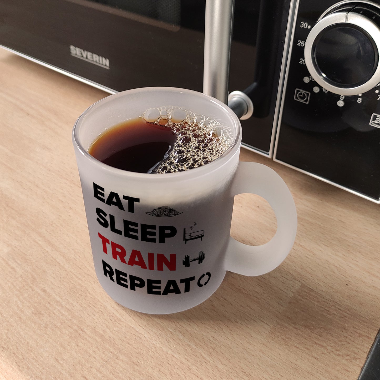 Eat Sleep Train Repeat Fitness Glas Tasse