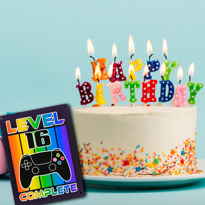 16. Geburtstag Gamer Metallschild in 15x20 cm mit Spruch Level 16 complete