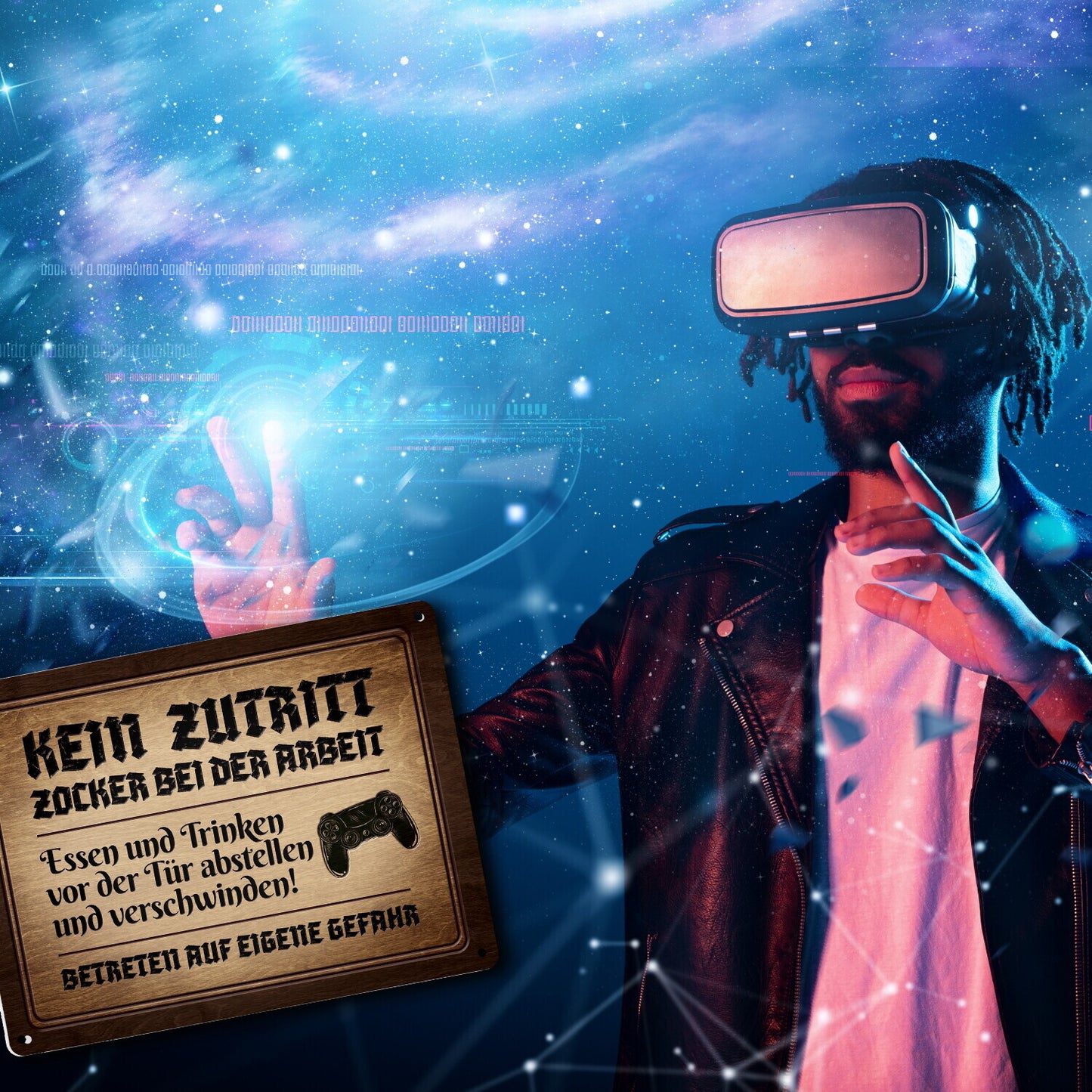 Metallschild XL mit Controller Motiv und Spruch: Kein Zutritt! Zocker bei der Arbeit