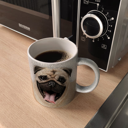 Glitzer-Glitzer-Kaffeebecher mit Mops Motiv