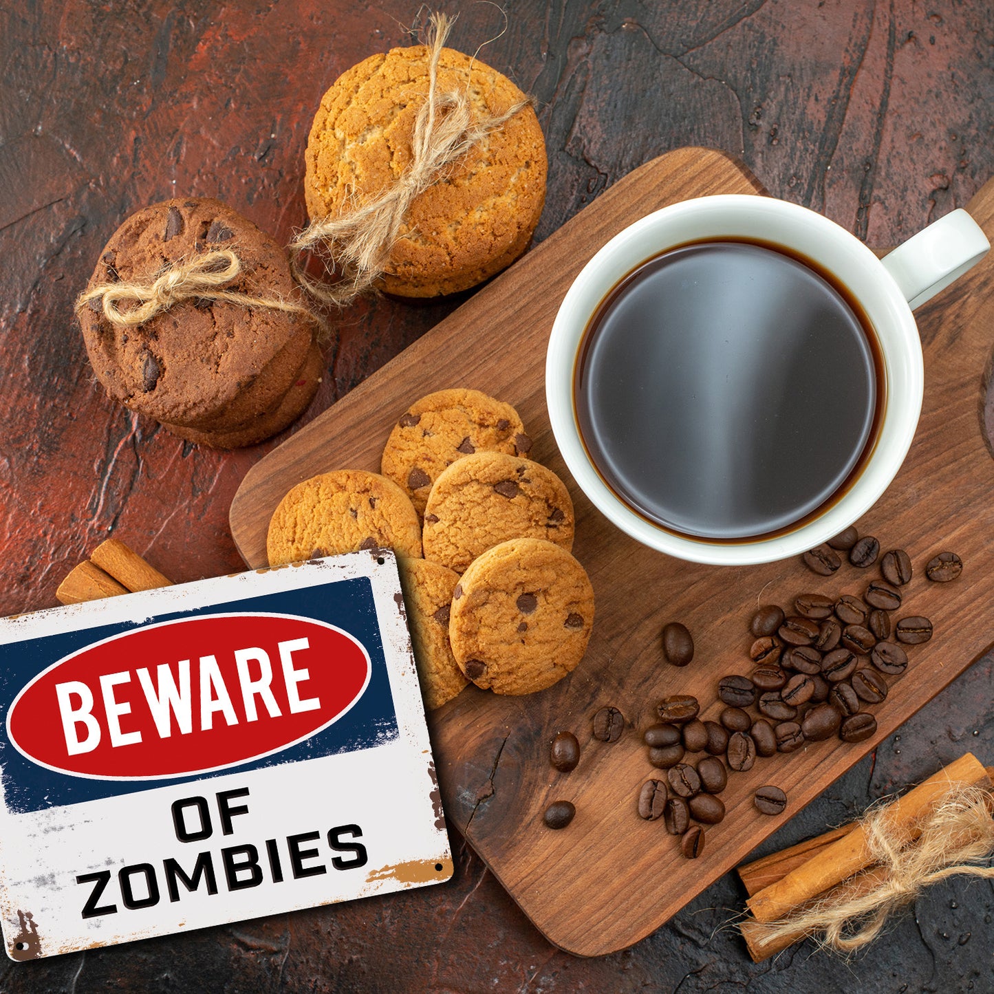 Metallschild XL mit Spruch: Beware of Zombies