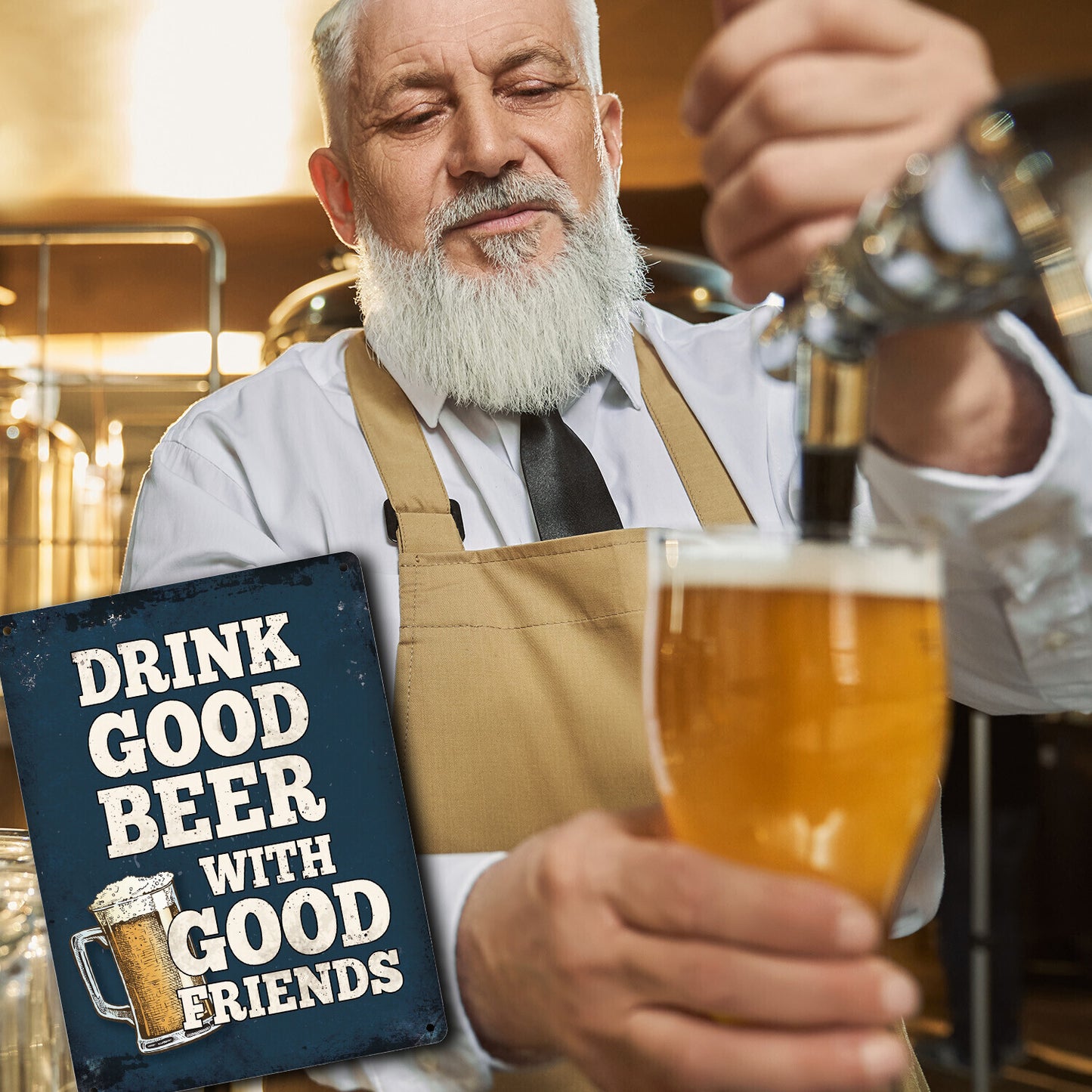 Metallschild XL mit Bier Motiv und Spruch: Drink good beer with good friends