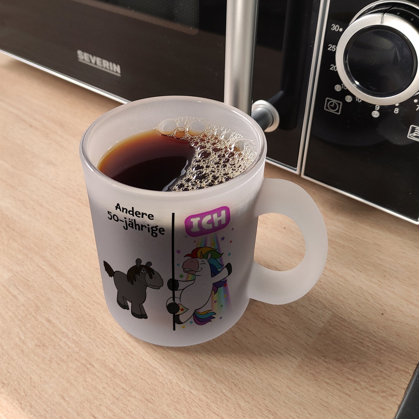 50. Geburtstag Glas Tasse mit lustigem Spruch: Einhorn