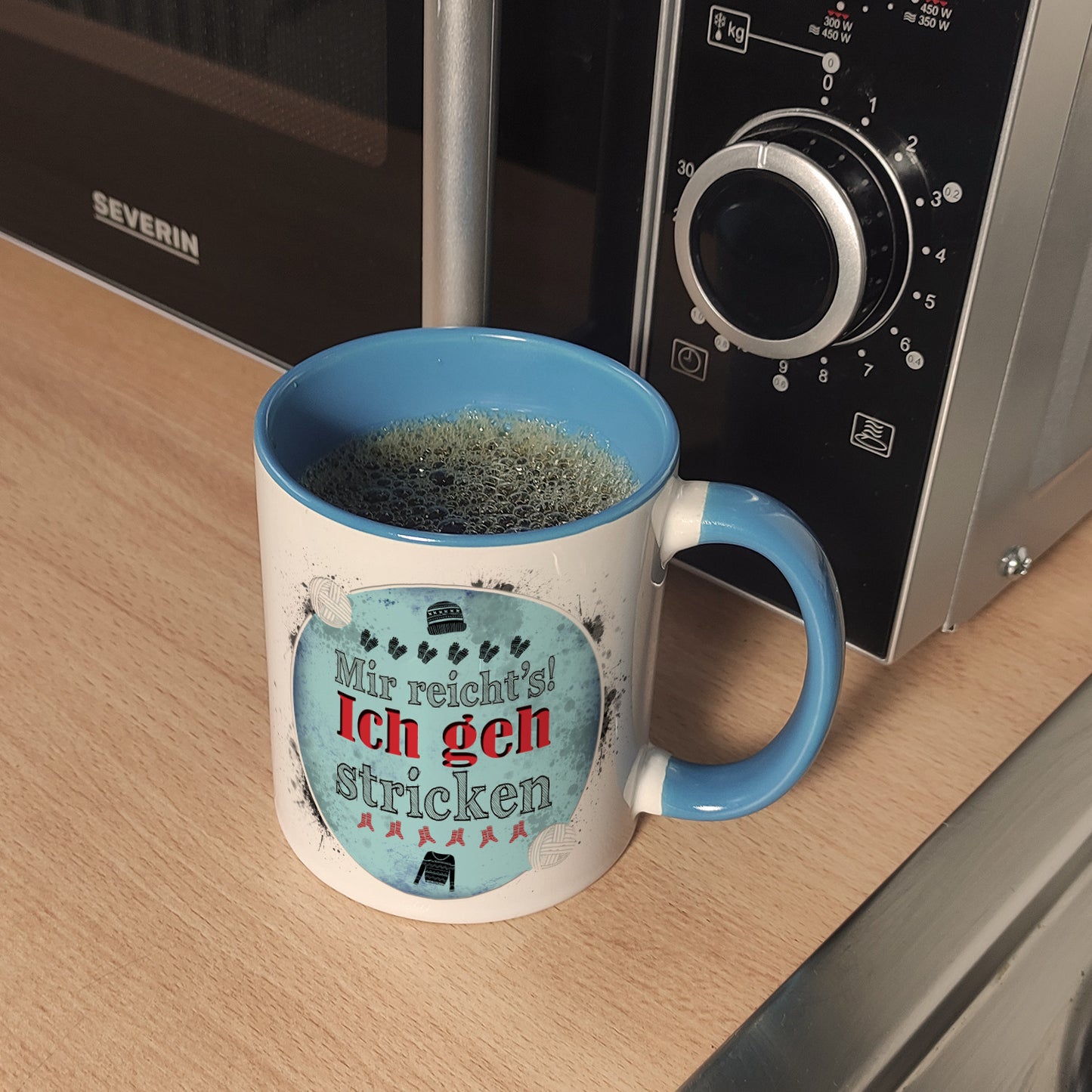 Mir reicht's! Ich geh stricken Kaffeebecher Henkel und Innenseite Hellblau