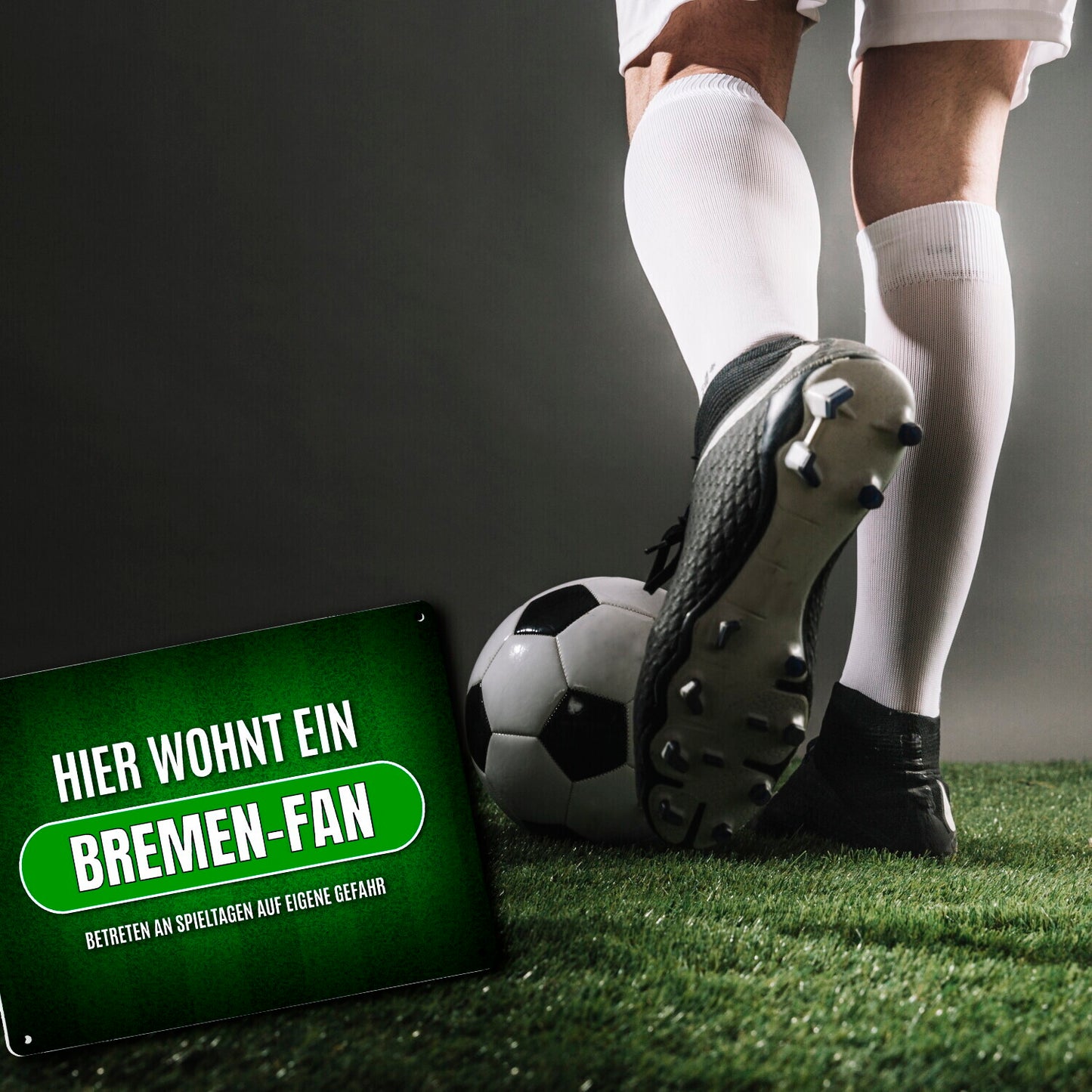 Metallschild XL mit Spruch: Hier wohnt ein Bremen-Fan