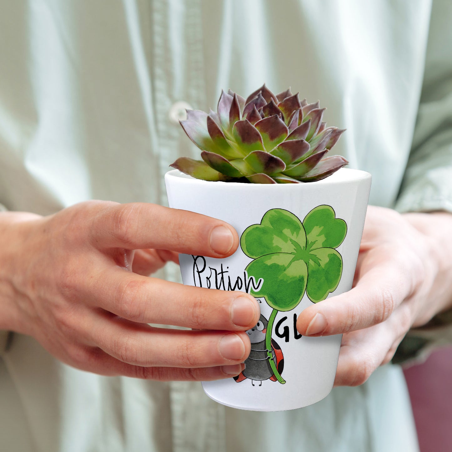 Marienkäfer Blumentopf mit Spruch Extra Portion Glück