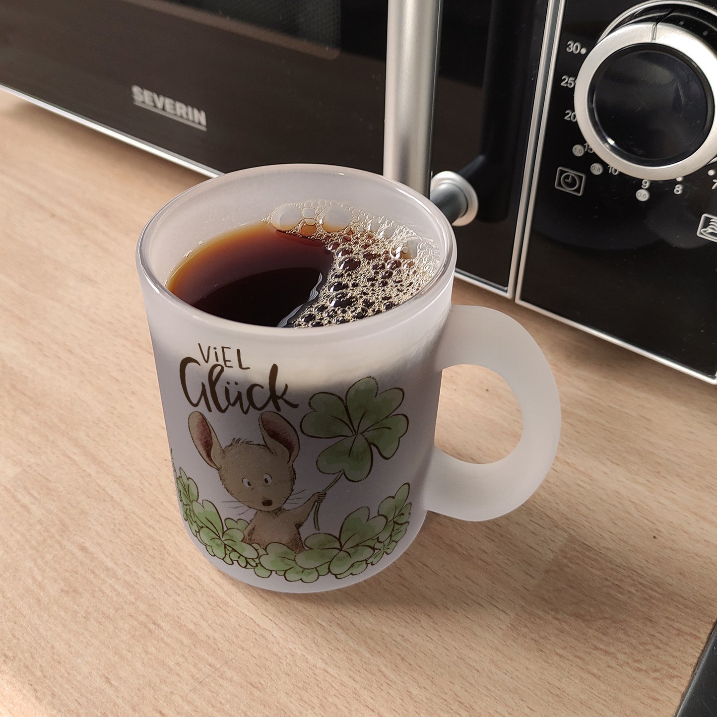 Maus Glas Tasse mit Spruch Viel Glück