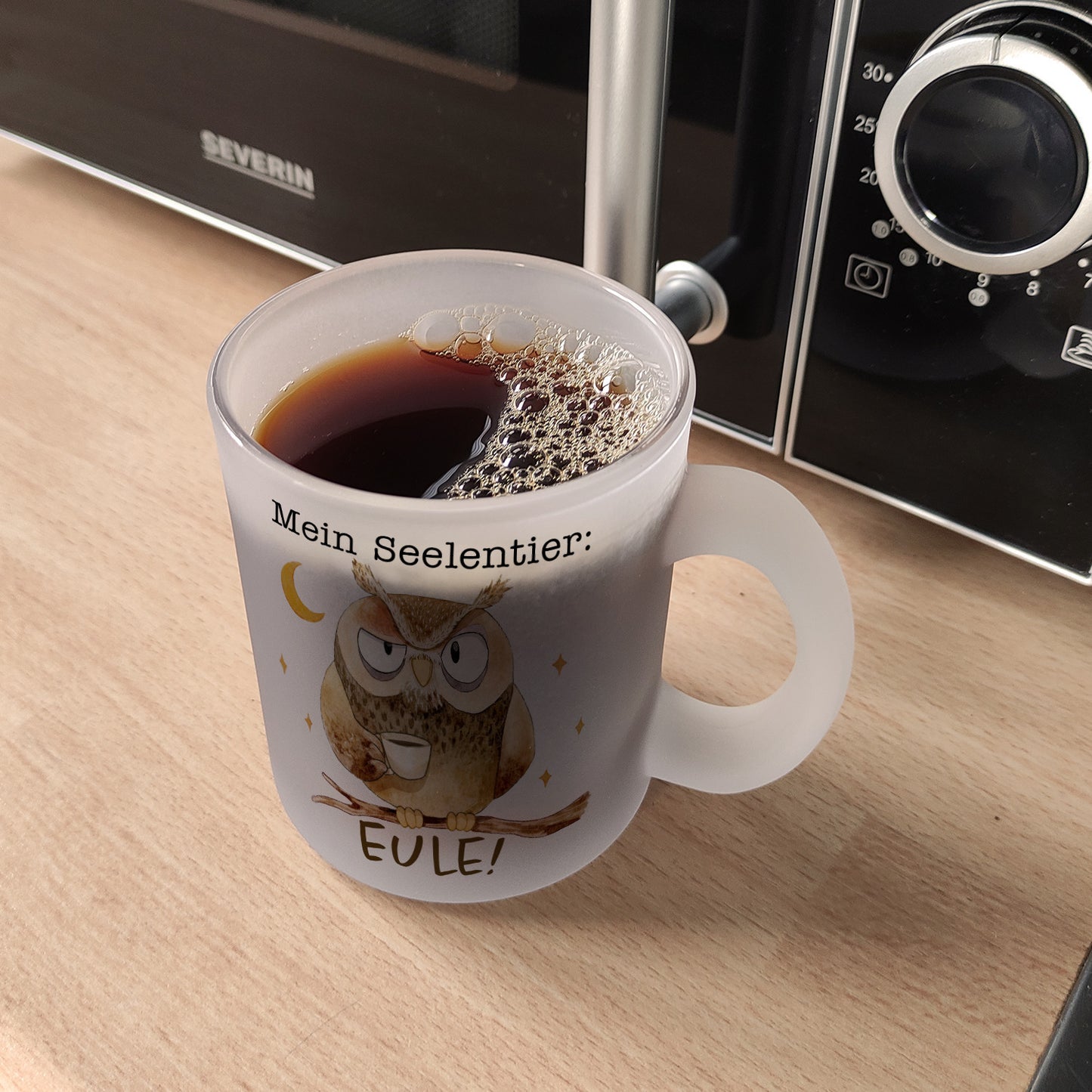 Eule Glas Tasse mit Spruch Mein Seelentier Eule