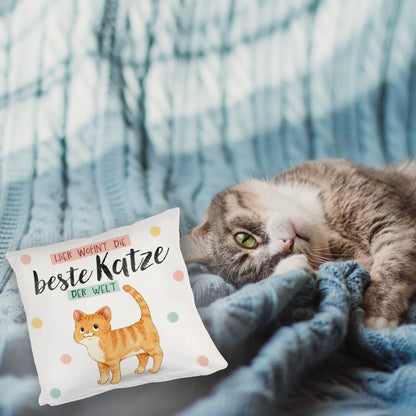 Beste Katze der Welt Kuschelkissen mit oranger Katze Katze und Spruch