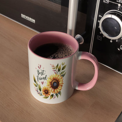 Beste Freundin Sonnenblume Kaffeebecher in rosa mit Spruch Best friend