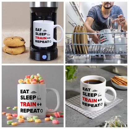 Eat Sleep Train Repeat Fitness Kaffeebecher