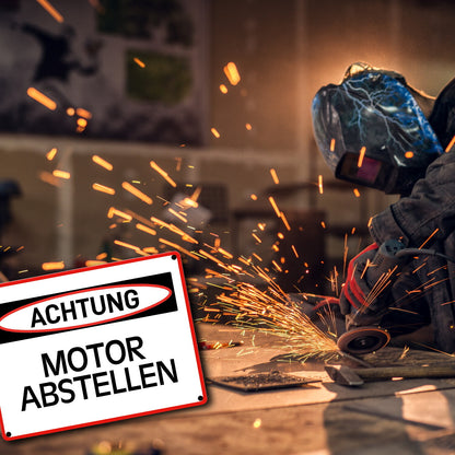 Motor abstellen Warn- und Hinweisschild im modernen Design