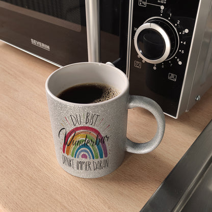 Regenbogen Glitzer-Kaffeebecher - Du bist wunderbar