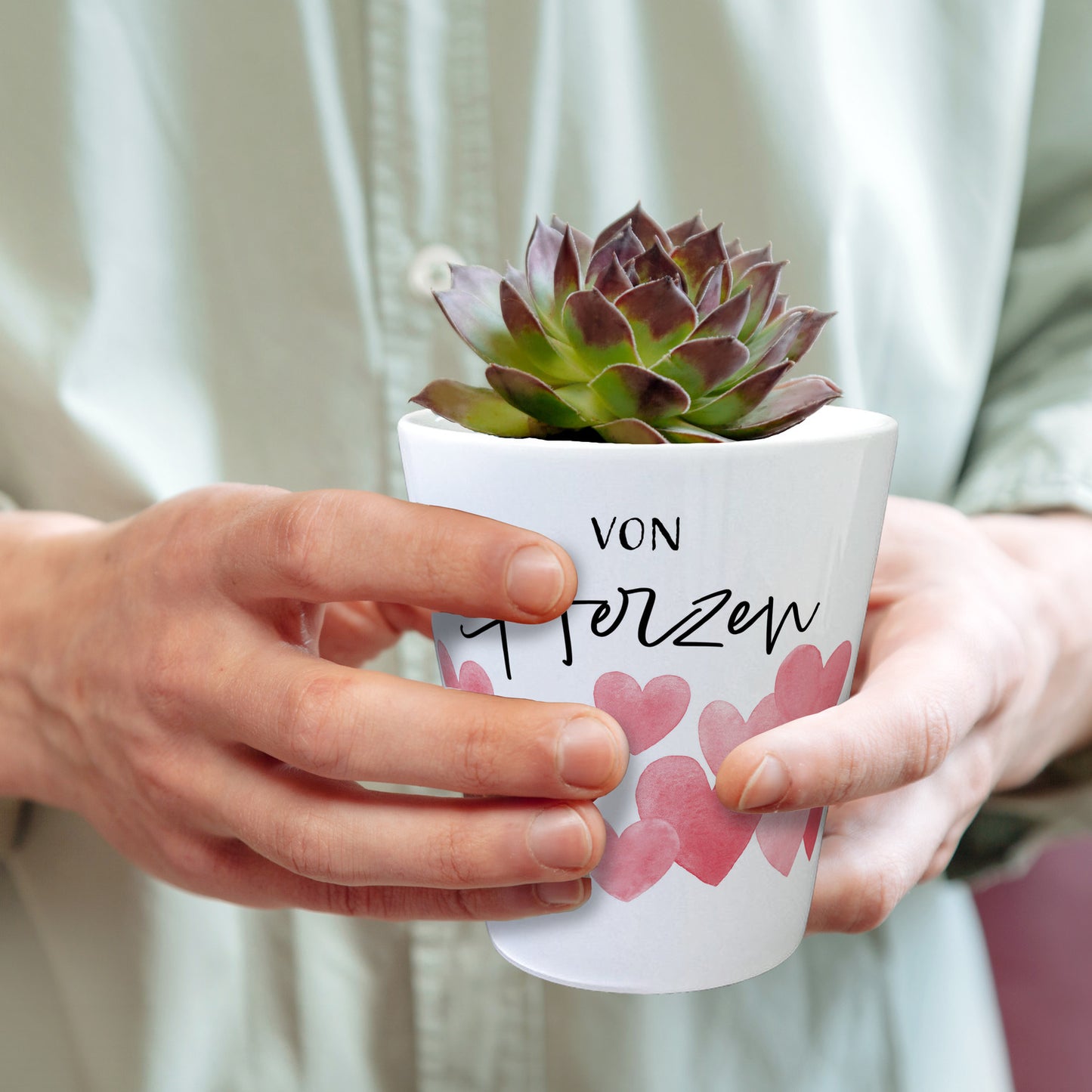 Herzen Blumentopf mit Spruch Von Herzen