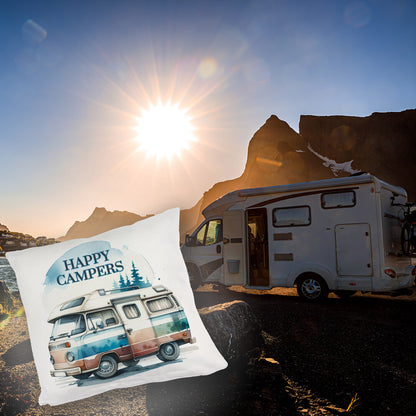 Campingwagen Kuschelkissen mit Spruch Happy Campers