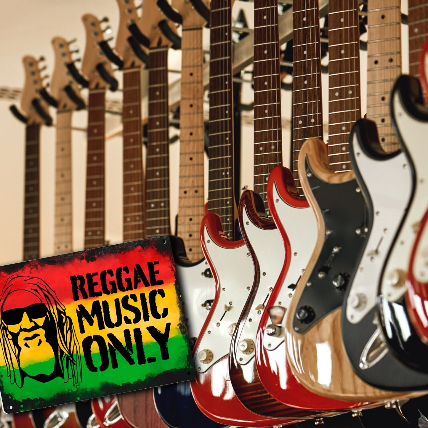 Reggae Music Only Metallschild XL in 21x28 cm mit Rastafarigesicht