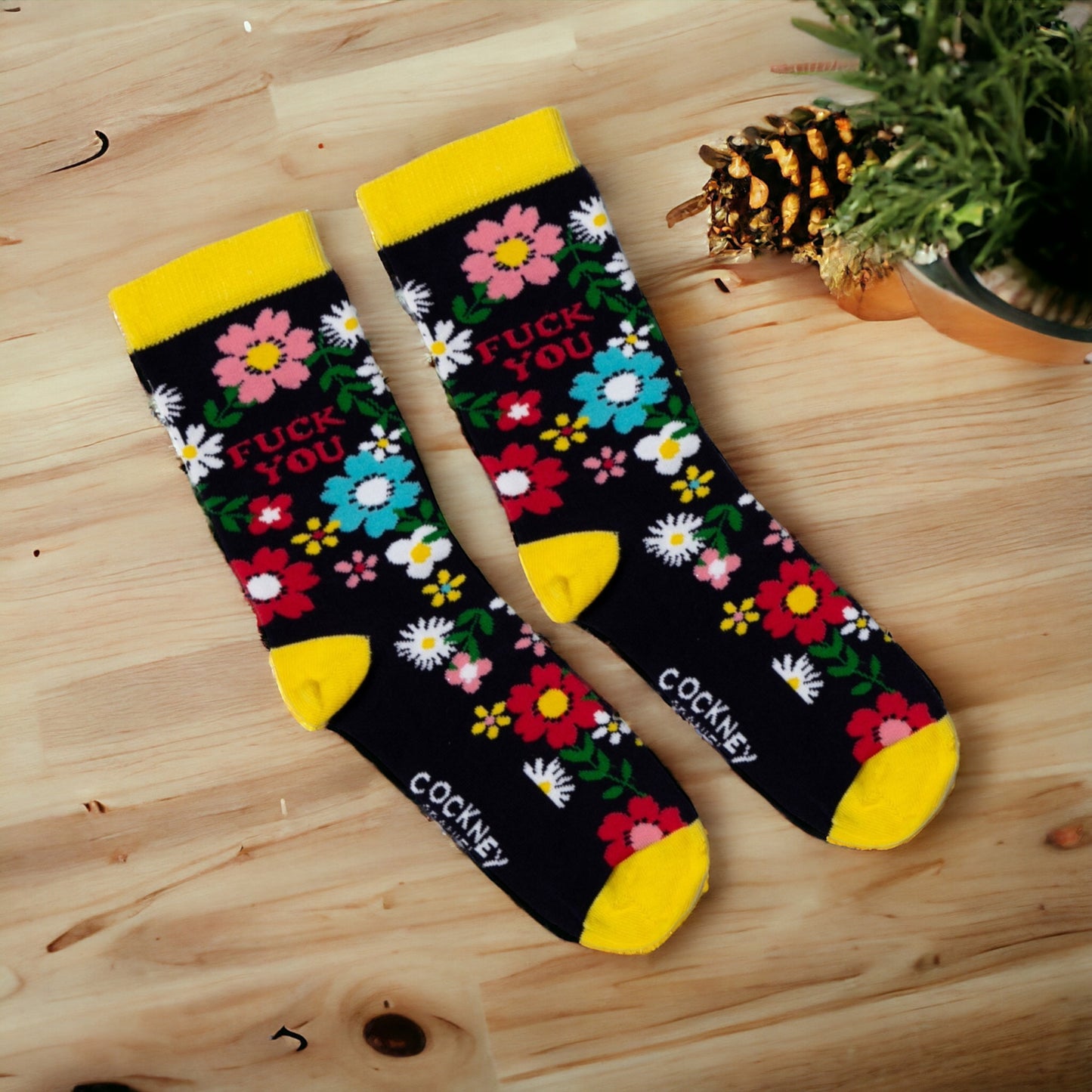 Fuck you Socken Funsocken Blumen Strümpfe in 37-42 im Paar