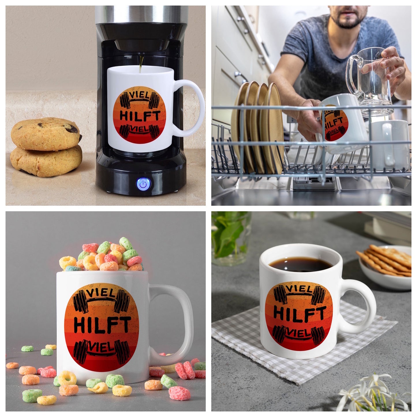 Viel hilft viel Fitness Kaffeebecher für Sportler