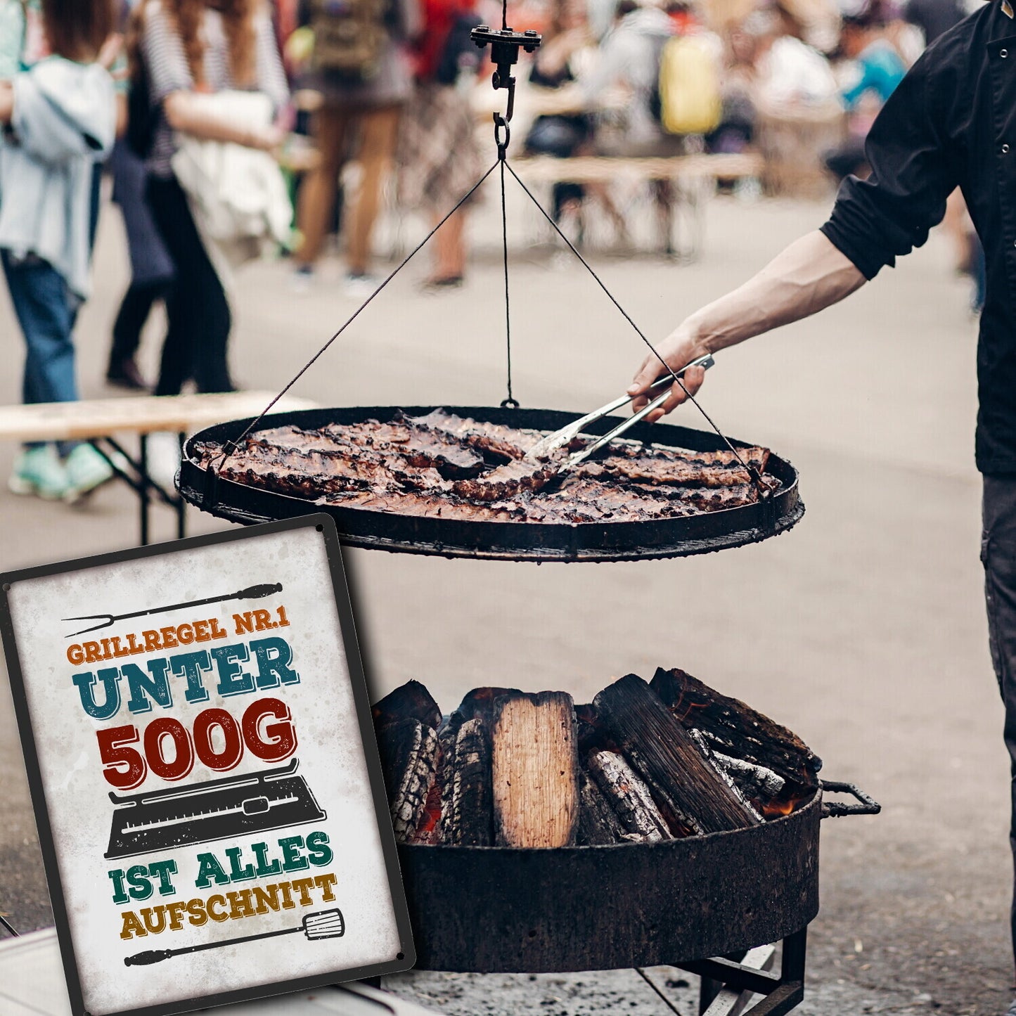 Metallschild XL mit Spruch: Grillregen Nr.1 Unter 500g ...