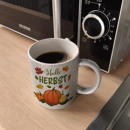 Hallo Herbst Glitzer-Kaffeebecher mit hübschen Kürbissen