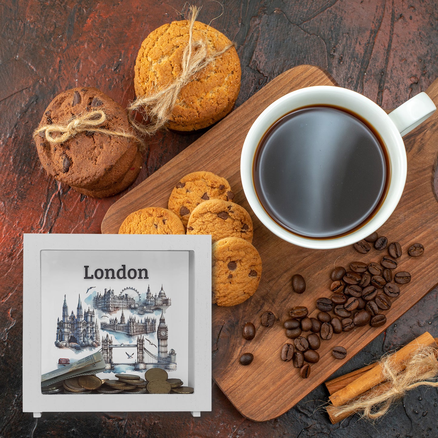 Skyline London Rahmen Spardose aus Holz