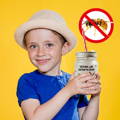 Faultier Mason Jar Henkel Trinkglas mit Deckel mit Spruch Ich kam sah und hatte direkt kein Bock mehr