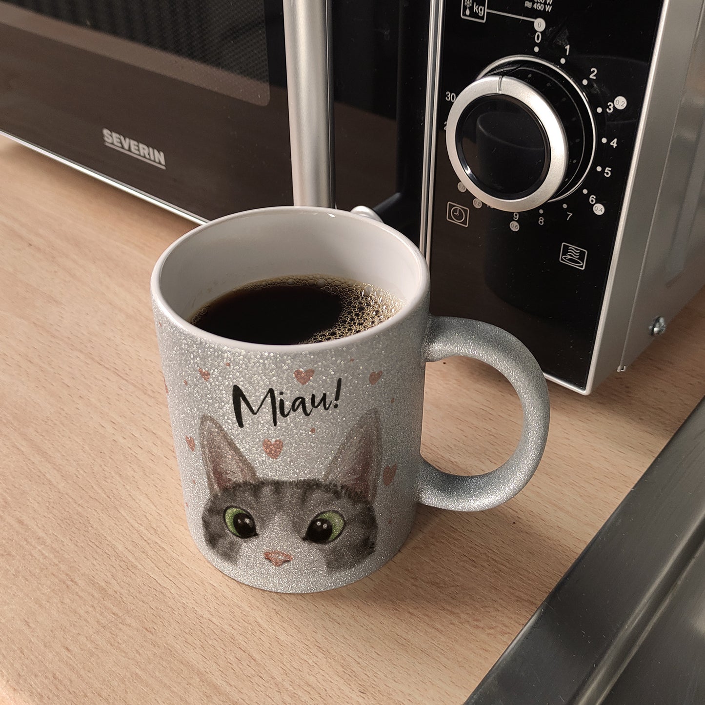 Miau Katze Glitzer-Kaffeebecher