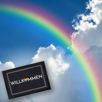 Willkommen Fußmatte XL in 40x60 cm mit buntem Regenbogen-Herz