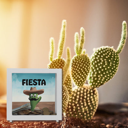 Fiesta - Kaktus mit Sombrero Rahmen Spardose aus Holz