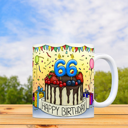 66. Geburtstag Tasse mit Kuchen und Geschenk und Anhänger: zum 24107. Tag