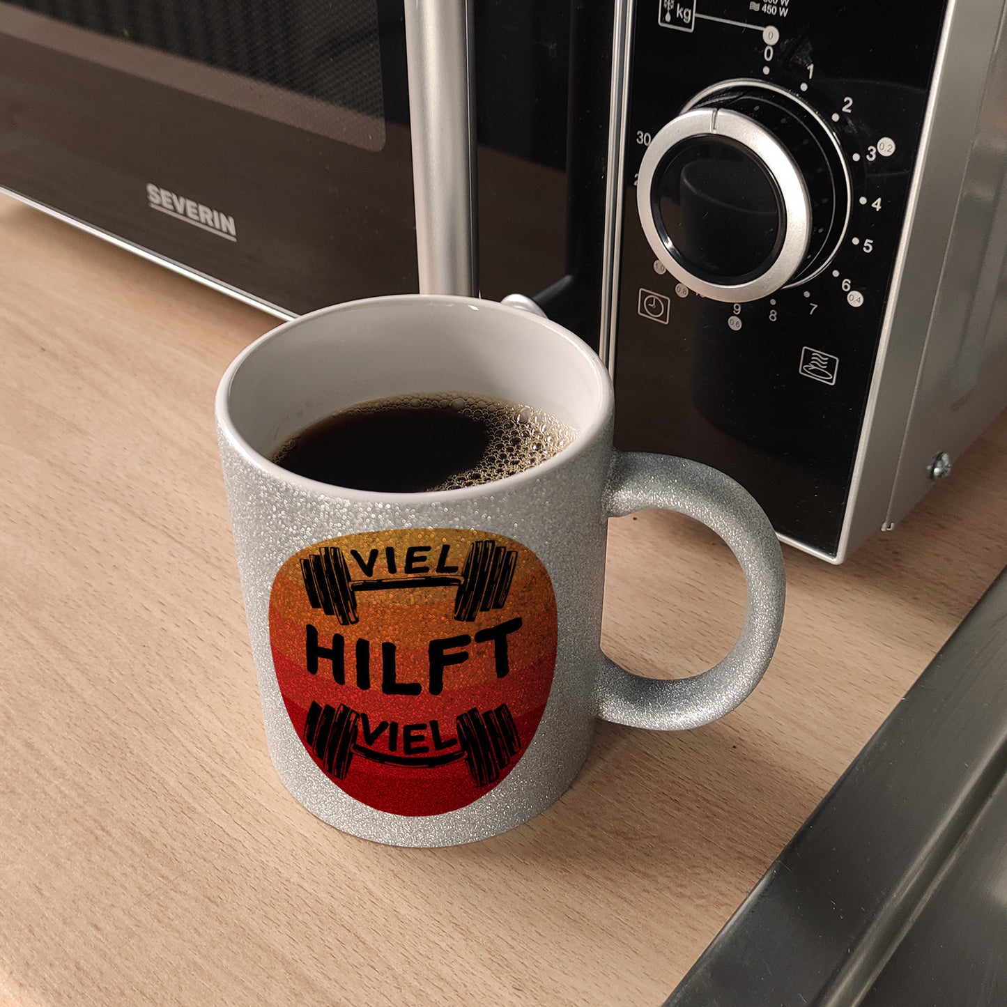 Viel hilft viel Fitness Glitzer-Kaffeebecher für Sportler