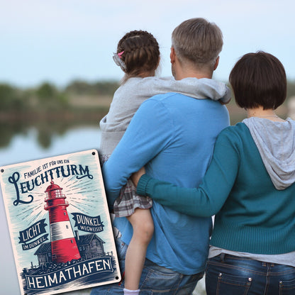 Familie ist für uns ein Leuchtturm Metallschild in 15x20 cm