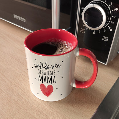 Schwiegermutter Kaffeebecher in rot mit Spruch Weltbeste Schwiegermama