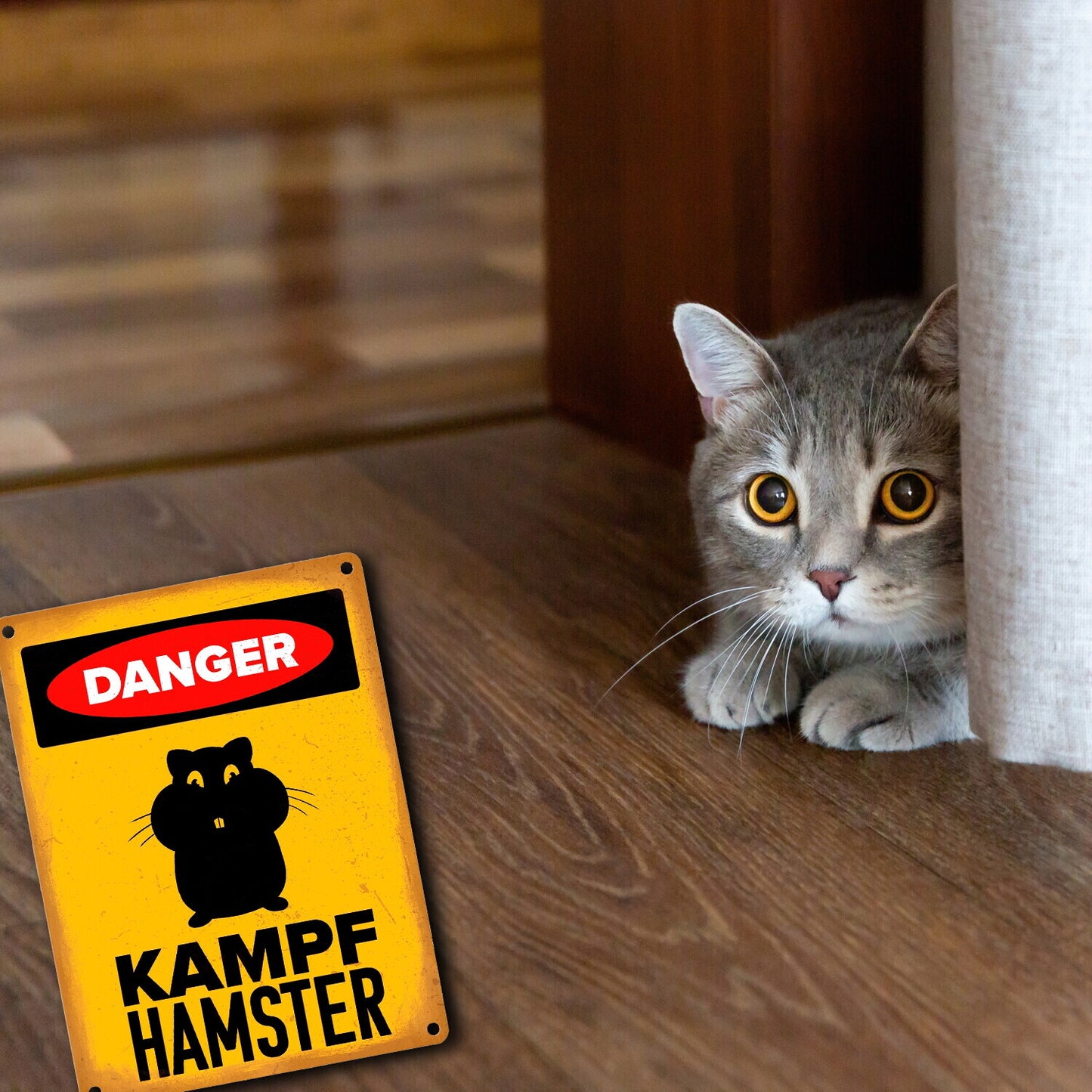 Danger Kampf Hamster Metallschild in 15x20 cm mit Hamster Silhouette