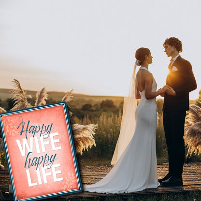 Metallschild XL mit Spruch: Happy wife happy life