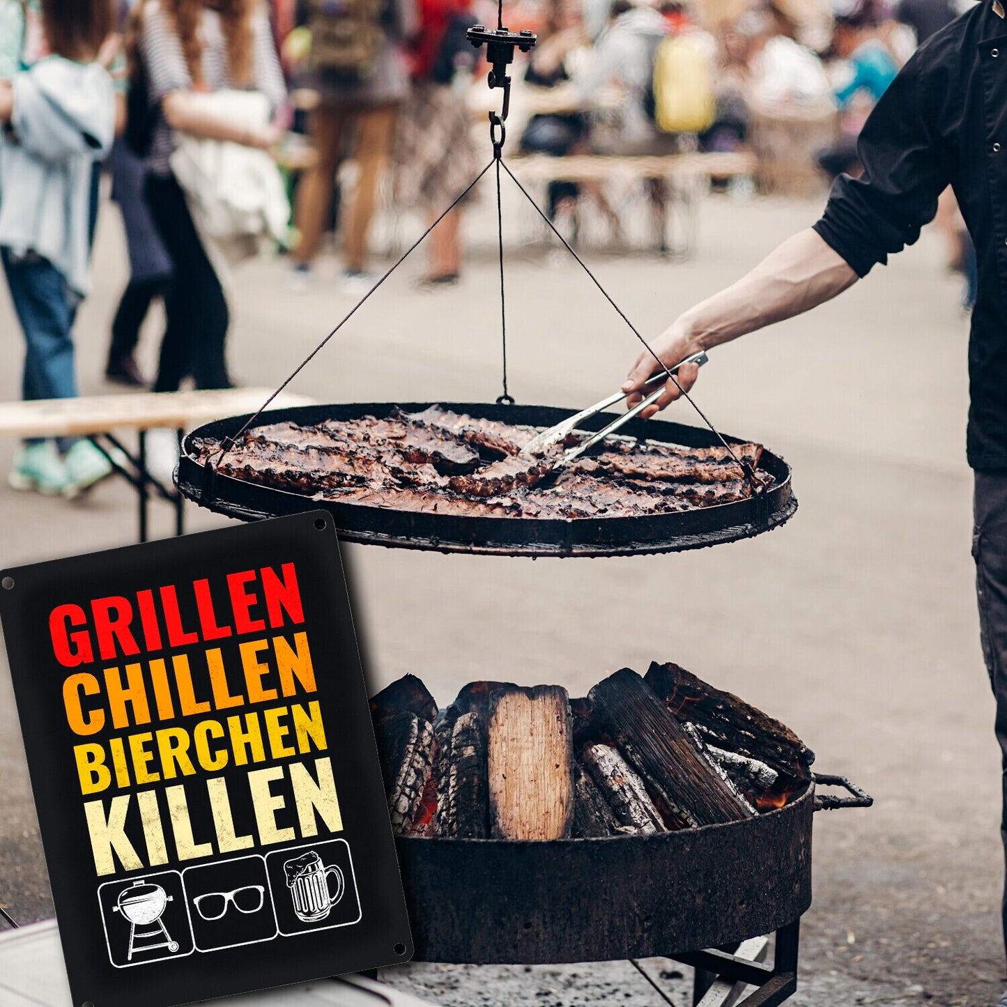 Grillen, Chillen, Bierchen Killen Metallschild