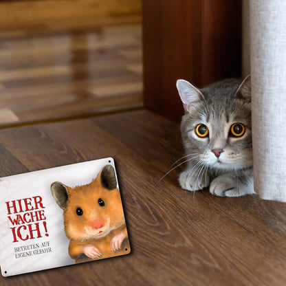 Metallschild XL mit Hamster Motiv und Spruch: Betreten auf eigene Gefahr ...