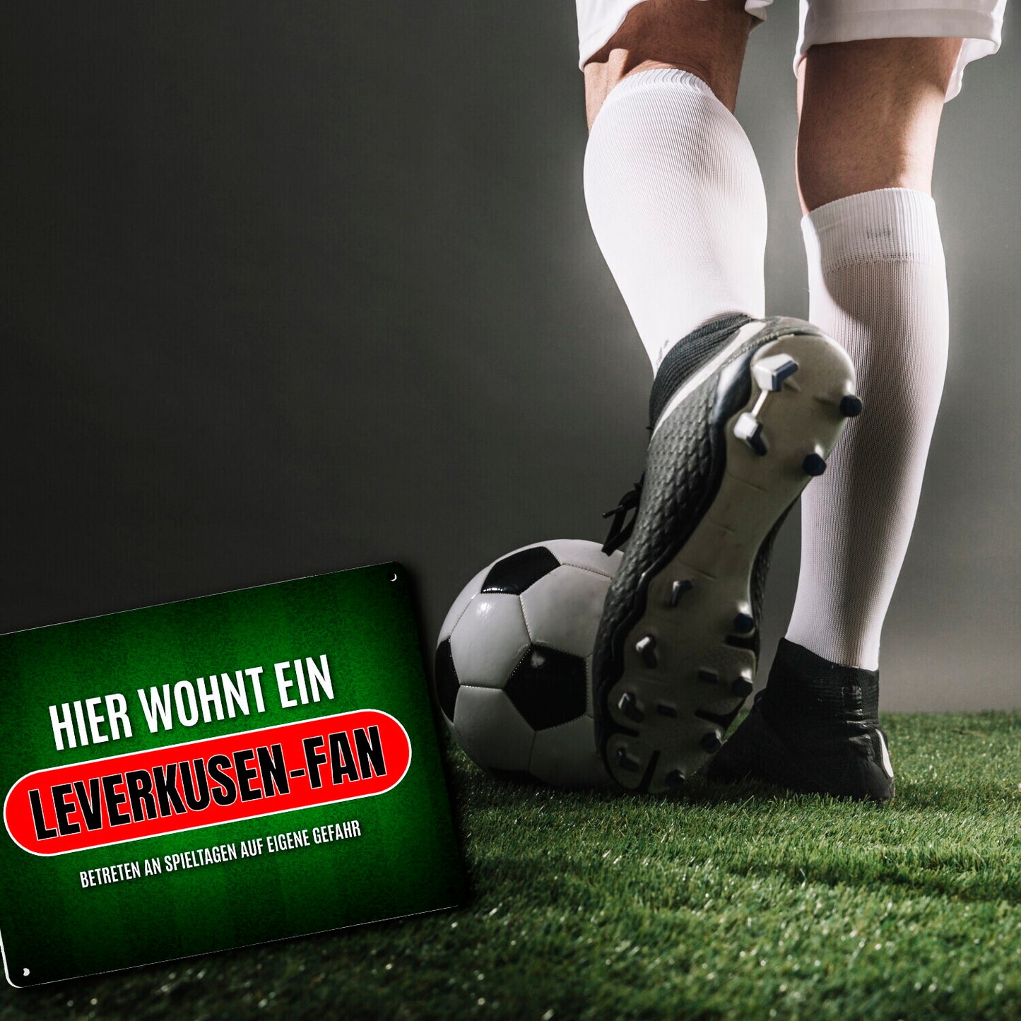 Metallschild XL mit Spruch: Hier wohnt ein Leverkusen-Fan