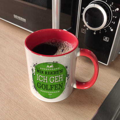 Mir reicht's! Ich geh golfen Kaffeebecher Henkel und Innenseite Rot