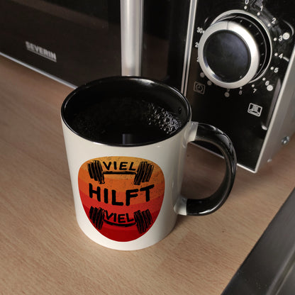 Viel hilft viel Fitness Kaffeebecher Schwarz für Sportler