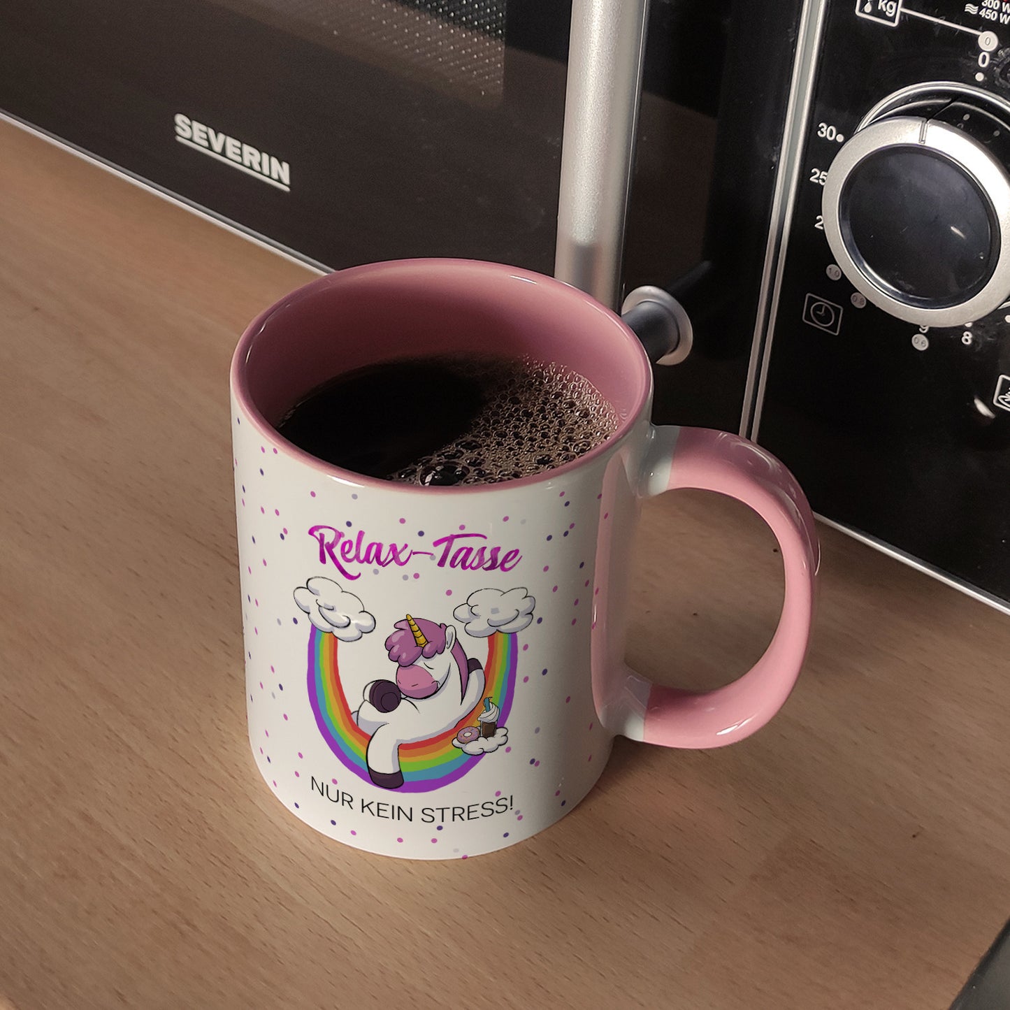 Relax-Tasse Einhorn mit Regenbogen Kaffeebecher Rosa