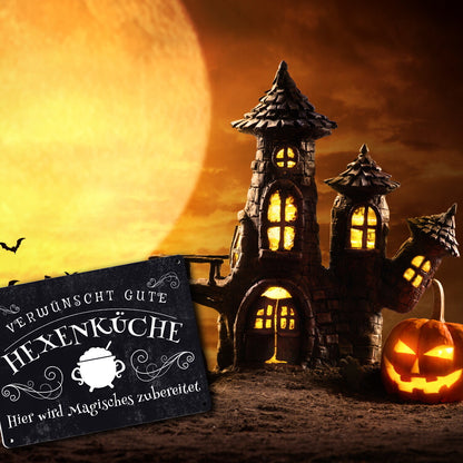 Verwünscht gute Hexenküche Halloween Metallschild XL in 21x28 cm mit lustigem Spruch