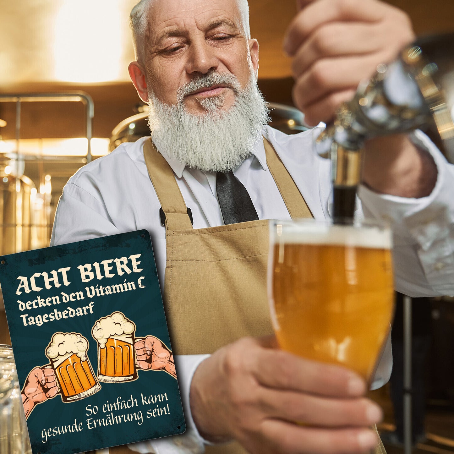 Metallschild XL mit Bier Motiv und Spruch: Acht Biere decken den Vitamin ...