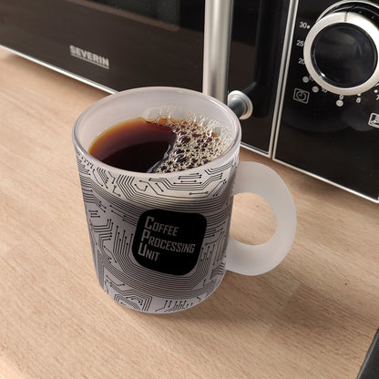 Glas Tasse CPU Motiv - Coffee Processing Unit mit Motherboard Motiv