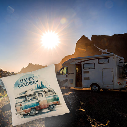 Campingwagen Kissen mit Leinenoptik mit Spruch Happy Campers