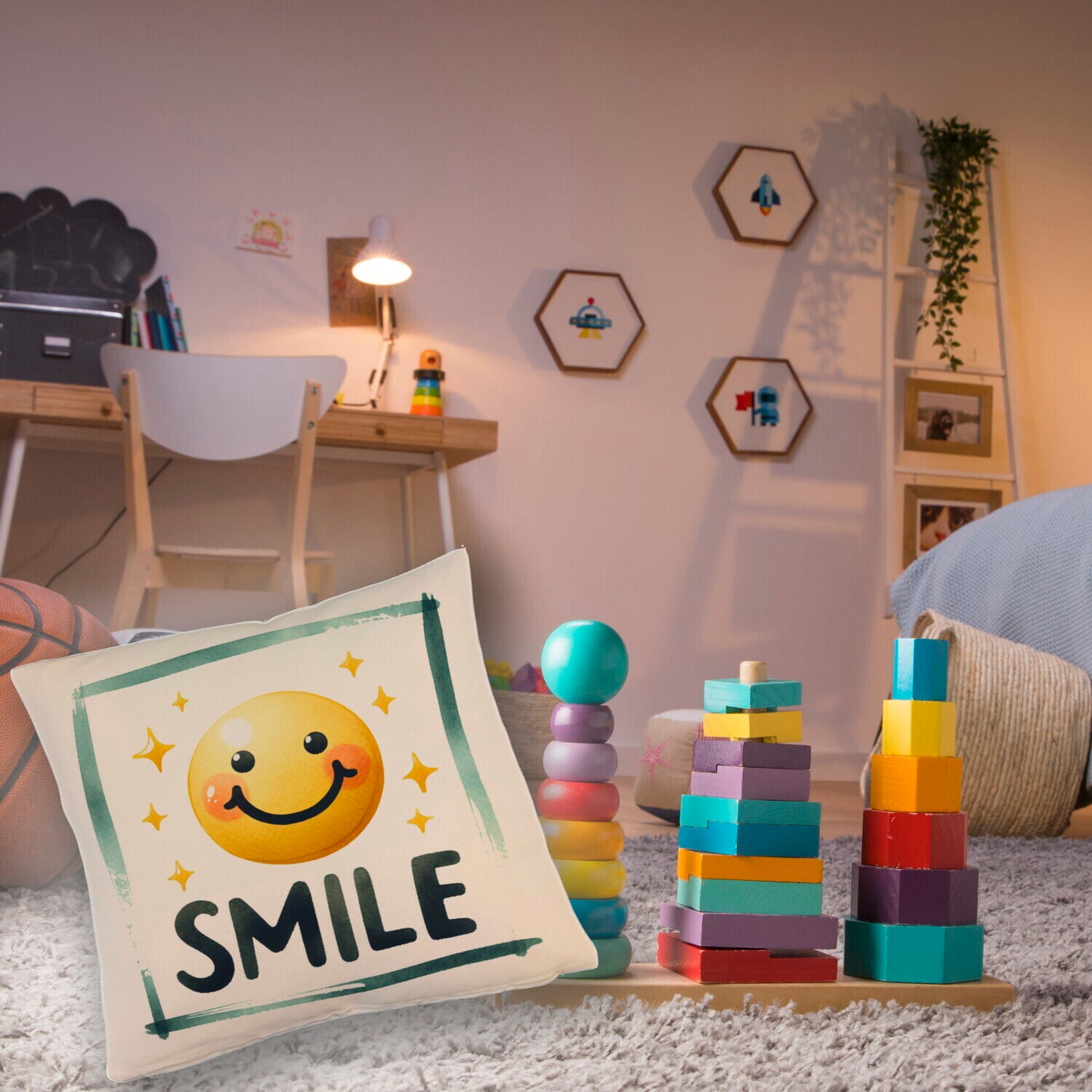 Smile Emoticon Kissen mit Leinenoptik